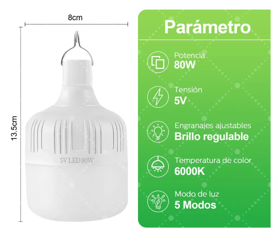 Miniatura 2 de Foco led emergencia USB Recargable Porta